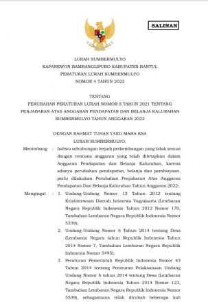 Perlur Nomor 4 Tahun 2022 tentang Perubahan atas Perlur No. 8 Tahun 2021 tentang Penjabaran atas APB