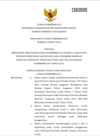 Perlur no.8 tahun 2022 tentang Perubahan Perlur no.7 tahun 2022