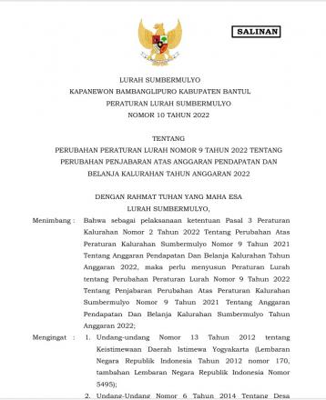 Perlur no.10 Tahun 2022 tentang Perubahan Perlur no.9 tahun 2022 tentang Perubahan Penjabaran APBKal