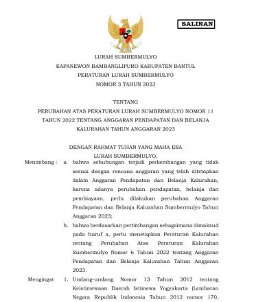 Perlur no.3 th. 2023 tentang perubahan APBKal 2023