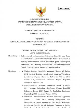 Perlur no.4 th.2023 tentang Penggunaan Tanah Pelungguh dan Pengarem-arem