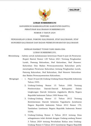 Perkal no.5 Tahun 2024 tentang SILTAP Lurah, Pamong, Staf, dan Bamuskal tahun 2025